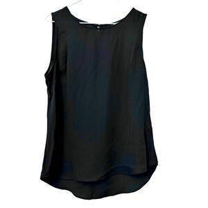 DKNY Crew Neck Keyhole Back Semi Sheer Sleeveless Blouse Top Black Medium